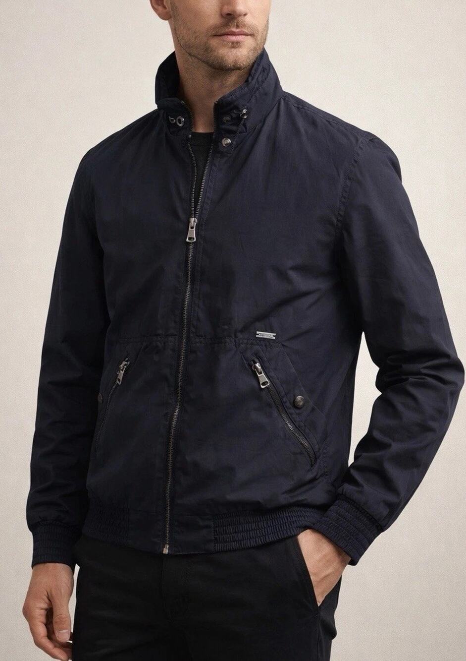 ZARA Man Sport Classic Navy Bomber Jacket Mens Large L Zip Front Lightweight